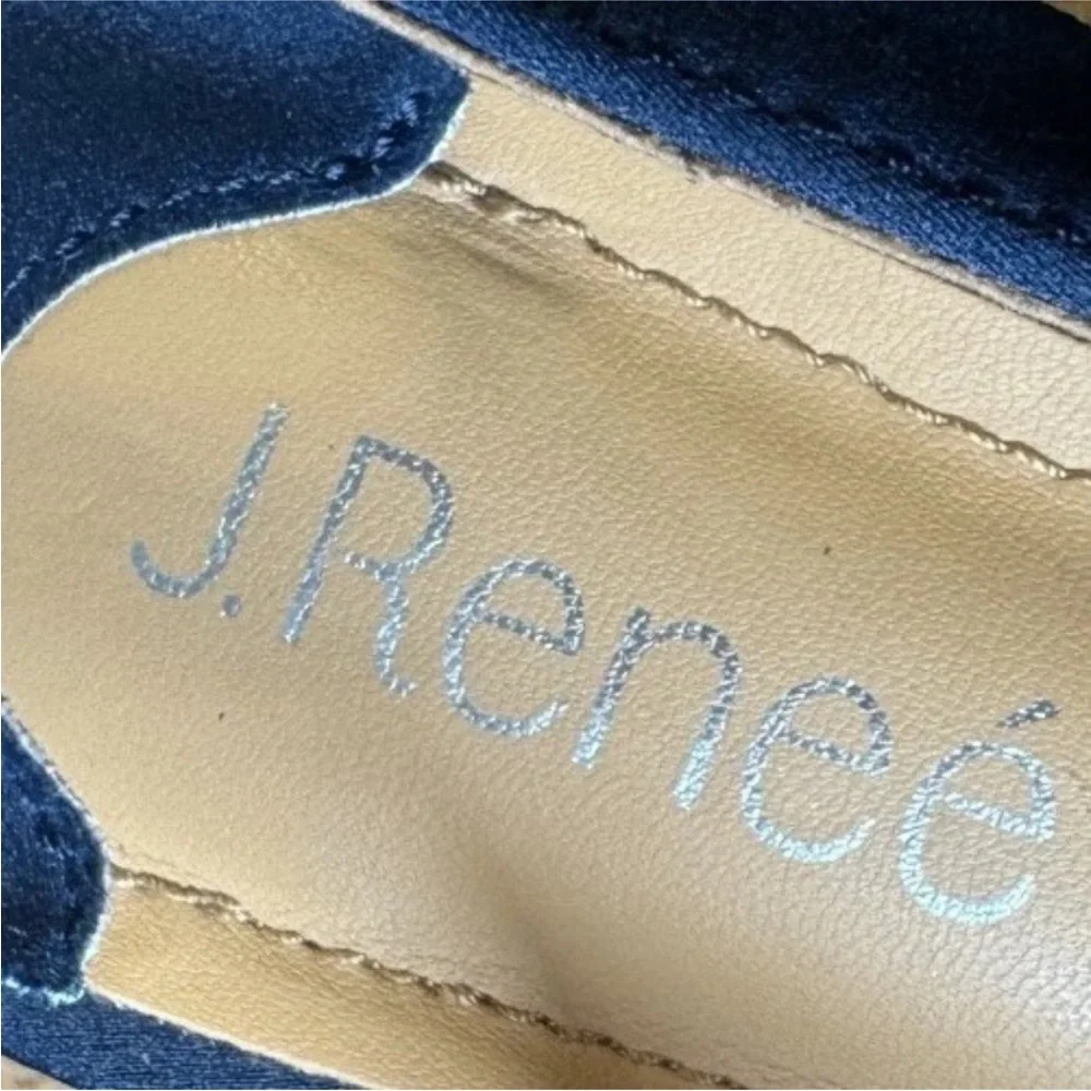 (9.5) J.Renee Elegant Slingback Dark Blue Peep-Toe Heels